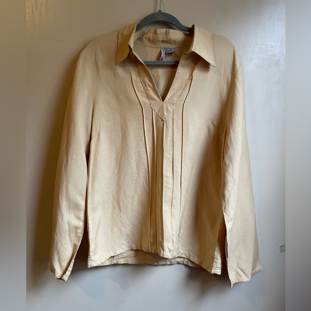 Voice Linen Blend Blouse top pleated size M preppy coastal flowy grandma